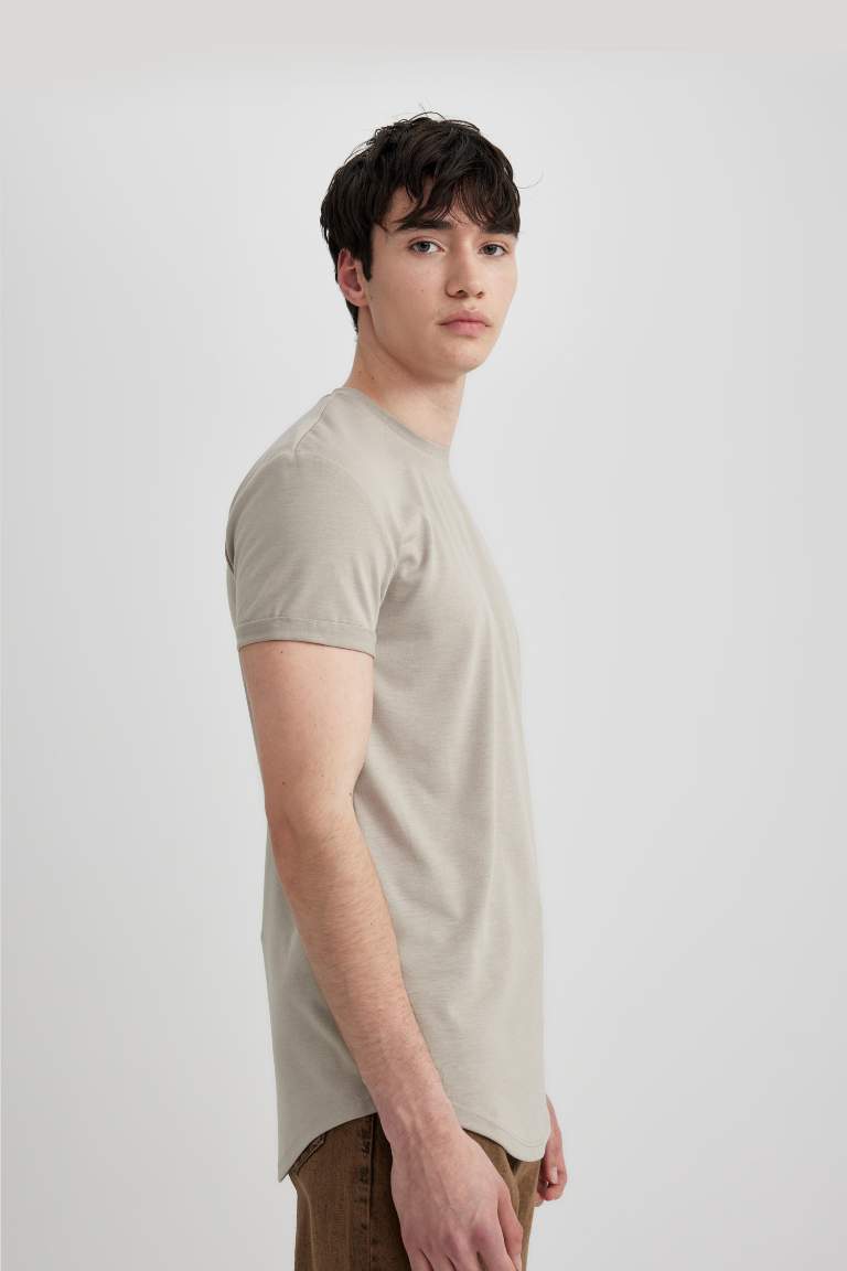 Long Muscle Fit Crew Neck Basic T-Shirt