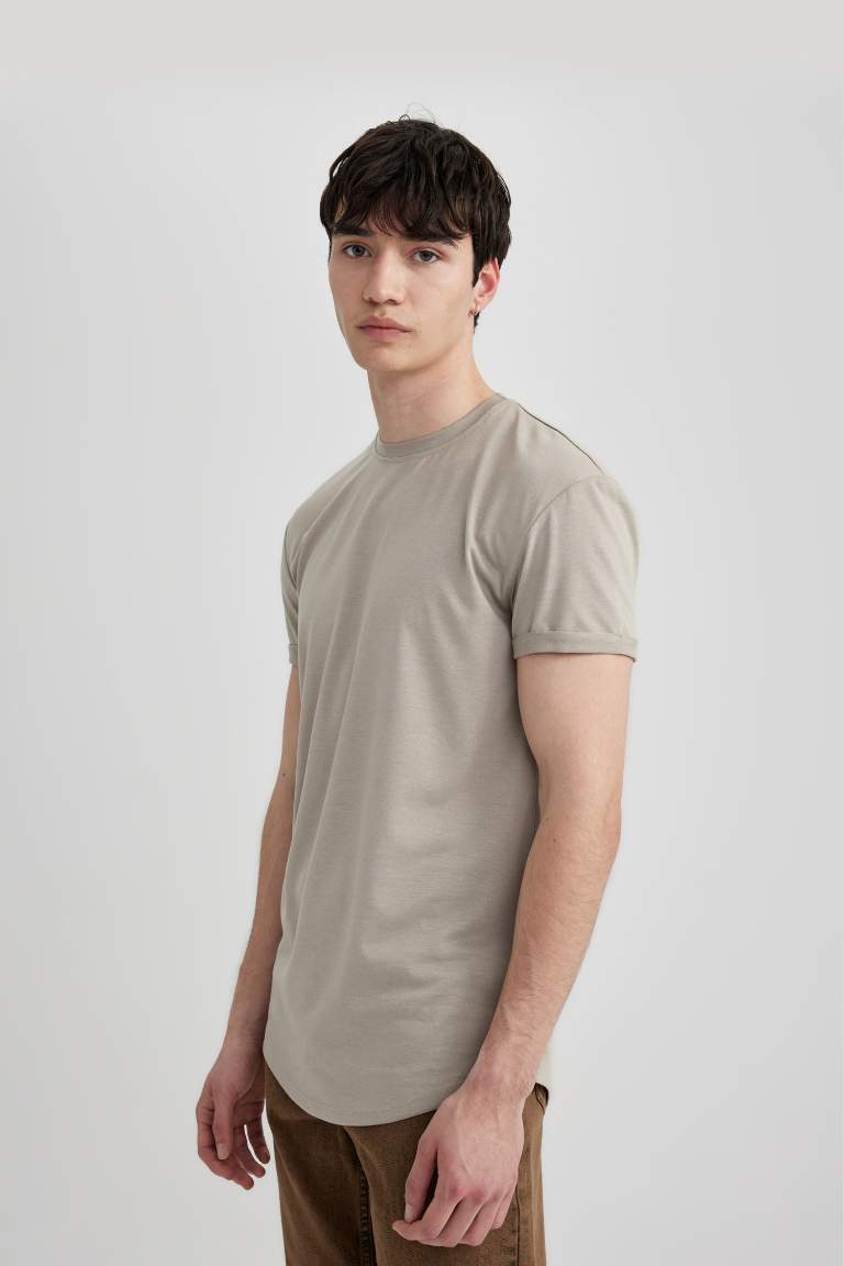 Long Muscle Fit Crew Neck Basic T-Shirt