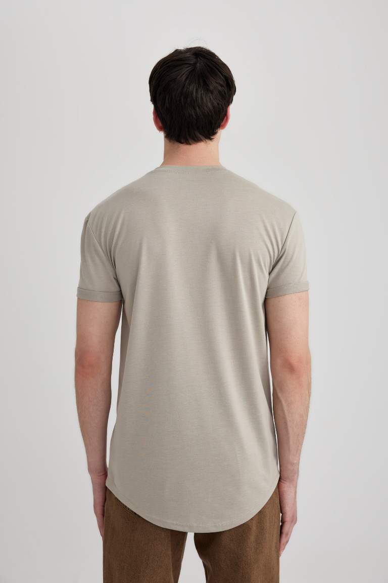 Long Muscle Fit Crew Neck Basic T-Shirt