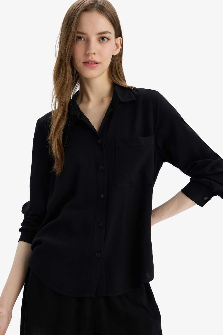 Chemise en viscose à manches longues et coupe régulière