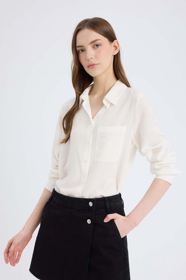 Regular Fit Shirt Collar Viscose Long Sleeve Shirt