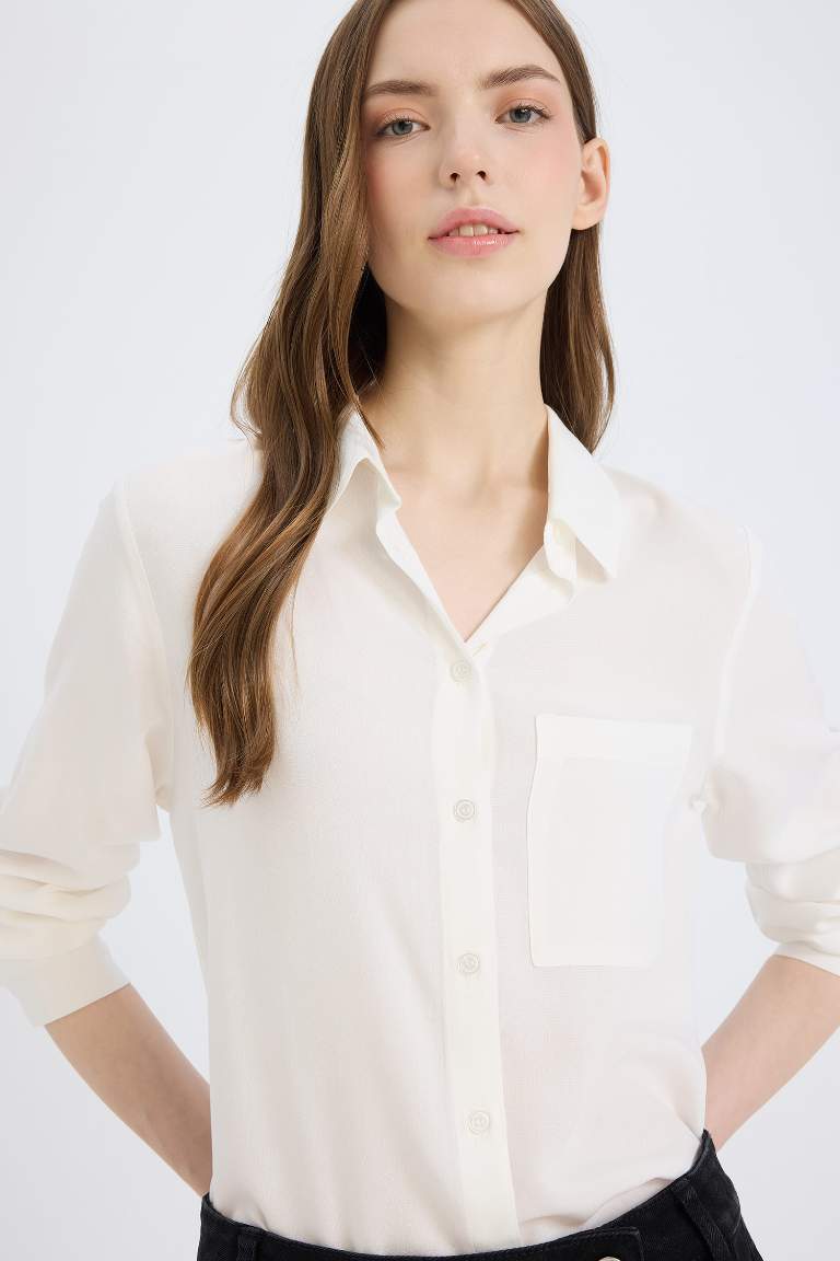 Regular Fit Shirt Collar Viscose Long Sleeve Shirt