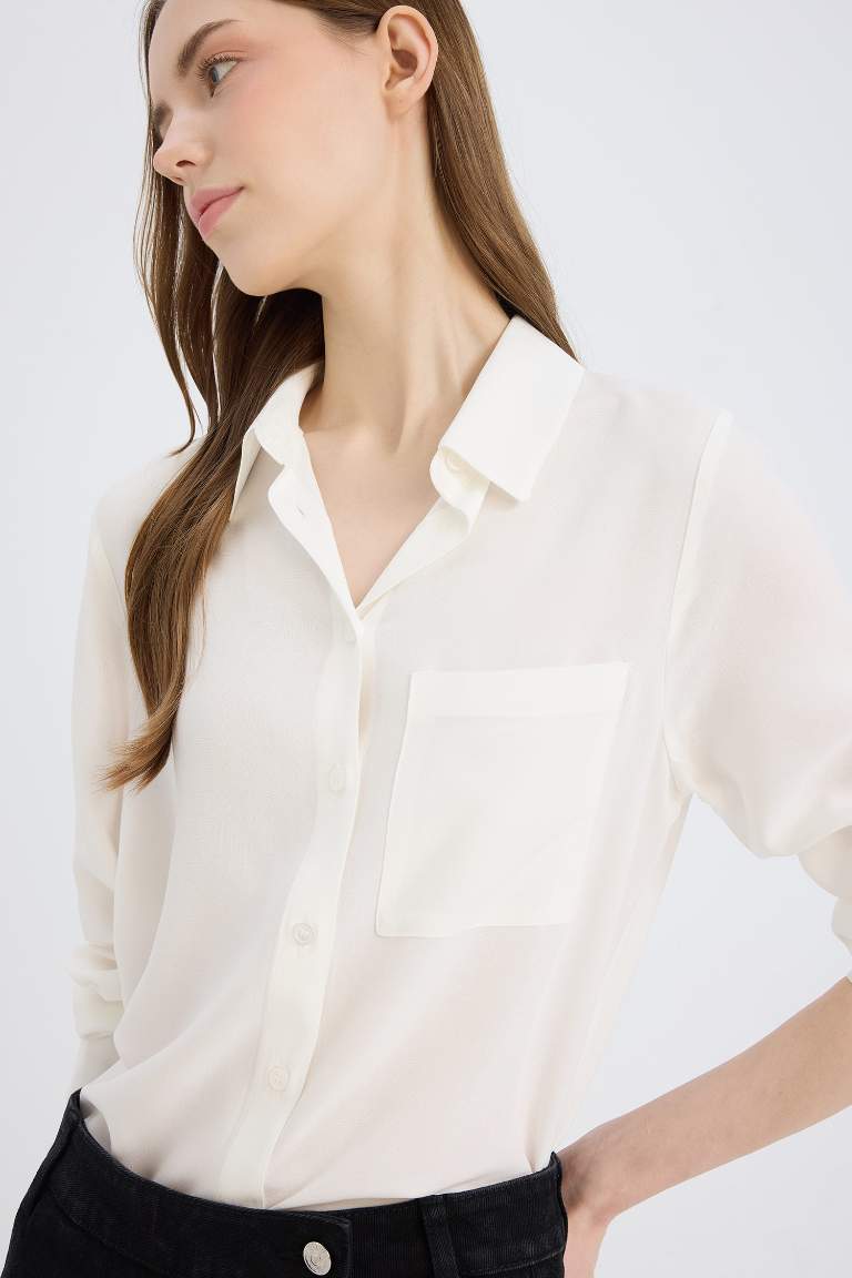 Regular Fit Shirt Collar Viscose Long Sleeve Shirt