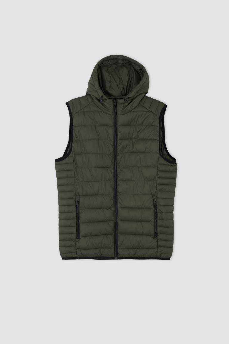 Hafif Şişme Yelek Su İtici Slim Fit Dar Kesim Kapüşonlu Fermuarlı Cepli Mevsimlik
