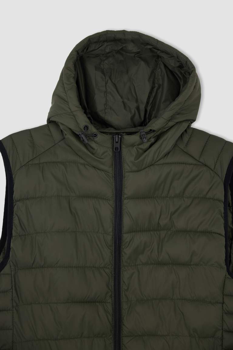 Hafif Şişme Yelek Su İtici Slim Fit Dar Kesim Kapüşonlu Fermuarlı Cepli Mevsimlik