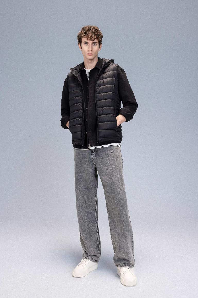 Hooded Zipper Closure Pocketed Thin Puffer Vest