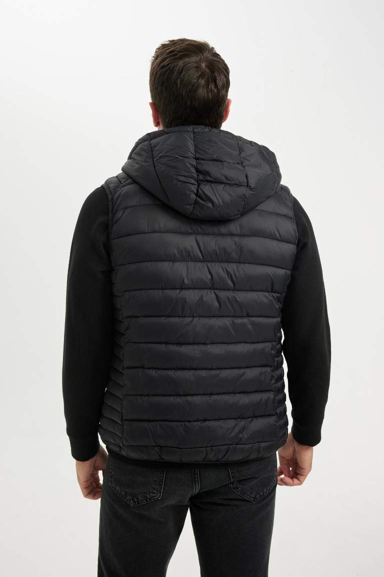 Hooded Zipper Closure Pocketed Thin Puffer Vest