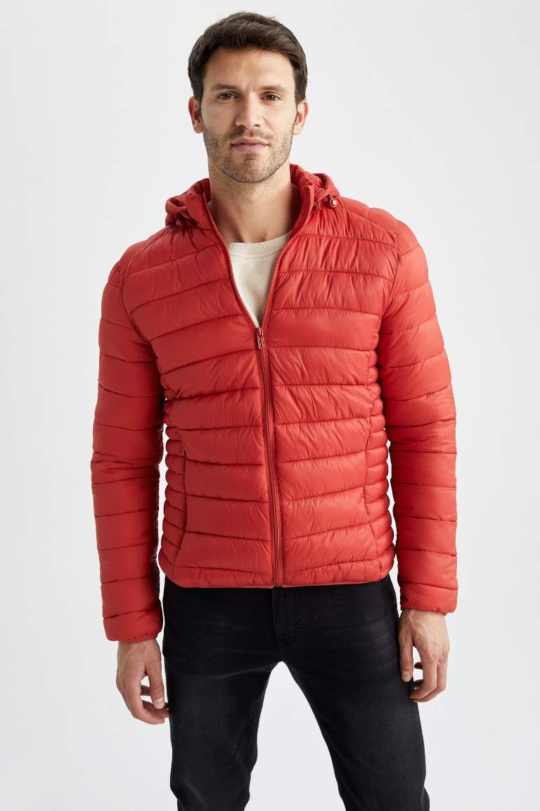 Su İtici Hafif Şişme Mont Slim Fit Dar Kesim Kapüşonlu Fermuarlı Cepli Mevsimlik