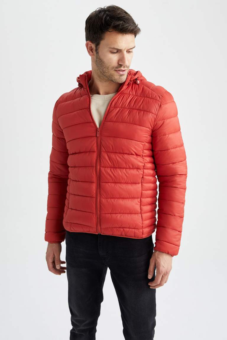 Su İtici Hafif Şişme Mont Slim Fit Dar Kesim Kapüşonlu Fermuarlı Cepli Mevsimlik