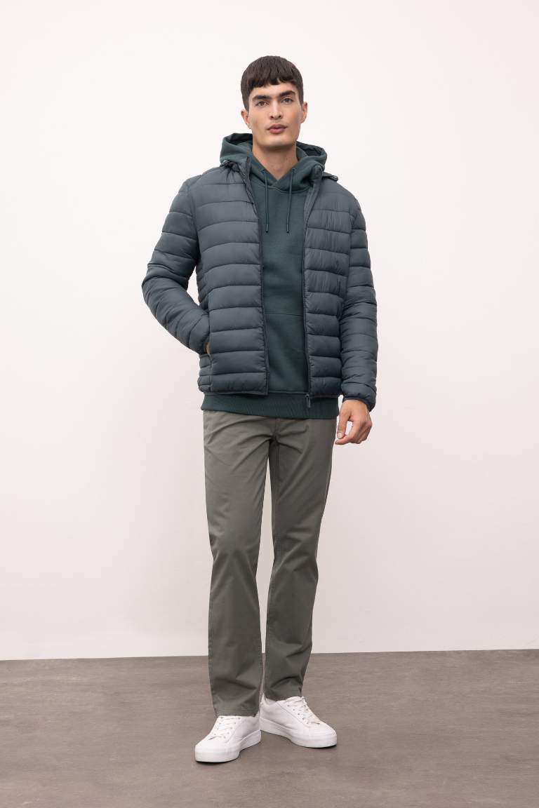 Su İtici Hafif Şişme Mont Slim Fit Dar Kesim Kapüşonlu Fermuarlı Cepli Mevsimlik