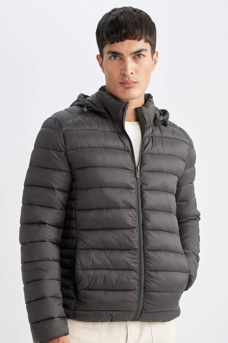Su İtici Hafif Şişme Mont Slim Fit Dar Kesim Kapüşonlu Fermuarlı Cepli Mevsimlik