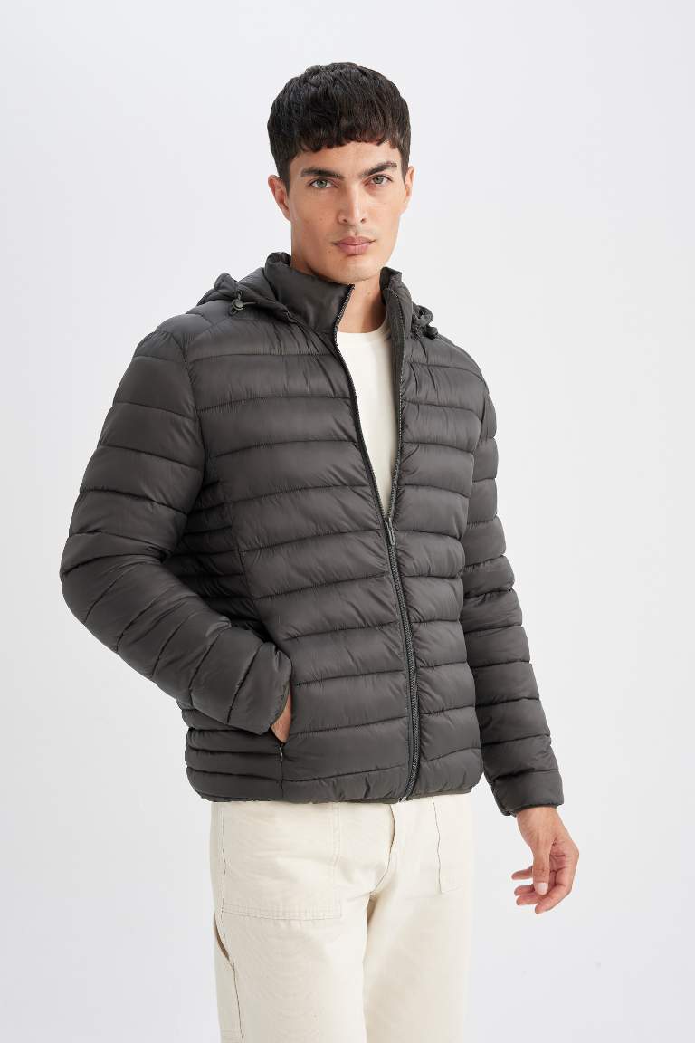 Su İtici Hafif Şişme Mont Slim Fit Dar Kesim Kapüşonlu Fermuarlı Cepli Mevsimlik
