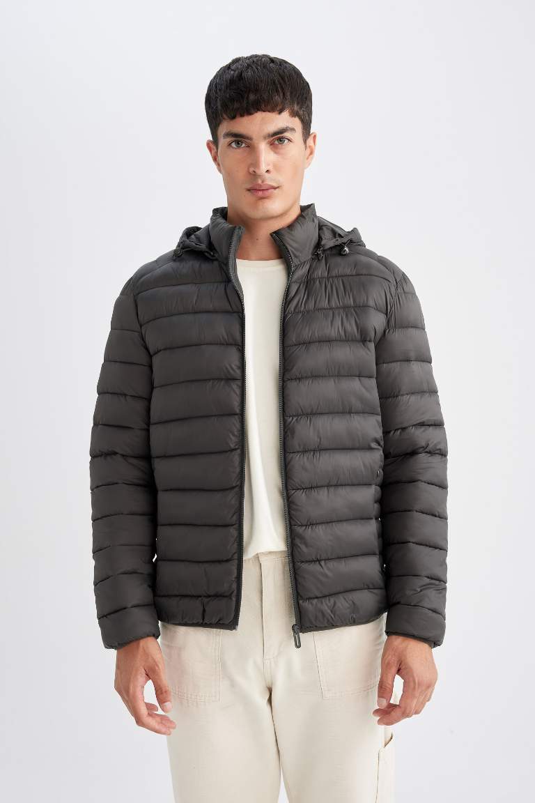 Su İtici Hafif Şişme Mont Slim Fit Dar Kesim Kapüşonlu Fermuarlı Cepli Mevsimlik
