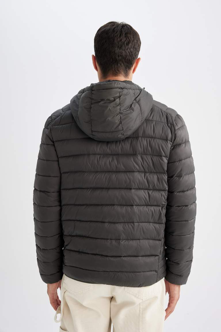 Su İtici Hafif Şişme Mont Slim Fit Dar Kesim Kapüşonlu Fermuarlı Cepli Mevsimlik