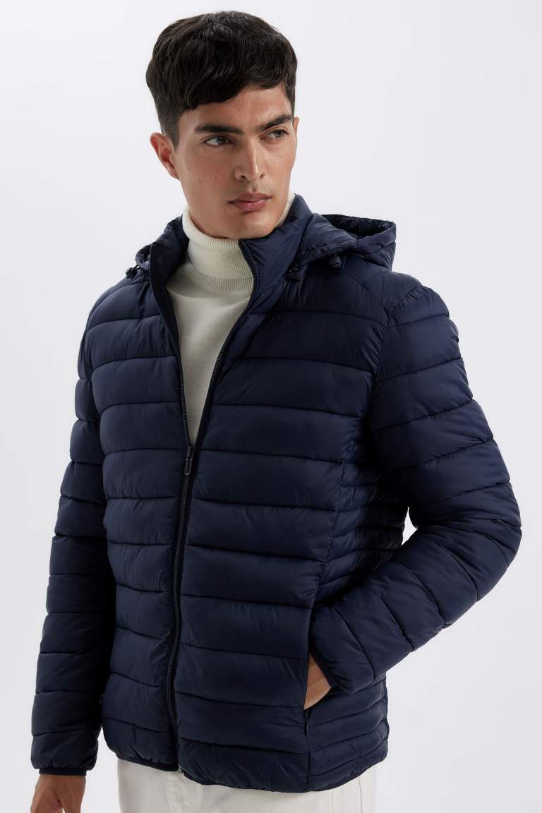 Su İtici Hafif Şişme Mont Slim Fit Dar Kesim Kapüşonlu Fermuarlı Cepli Mevsimlik