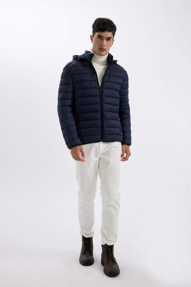 Su İtici Hafif Şişme Mont Slim Fit Dar Kesim Kapüşonlu Fermuarlı Cepli Mevsimlik