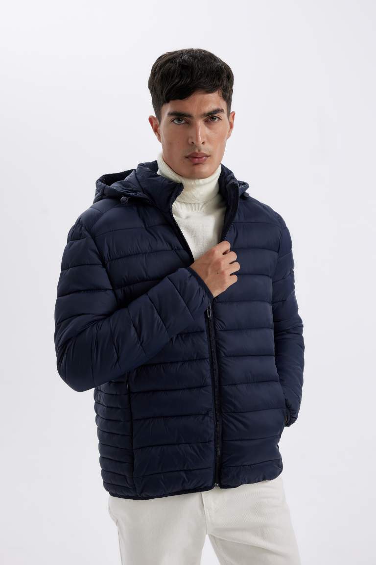 Su İtici Hafif Şişme Mont Slim Fit Dar Kesim Kapüşonlu Fermuarlı Cepli Mevsimlik