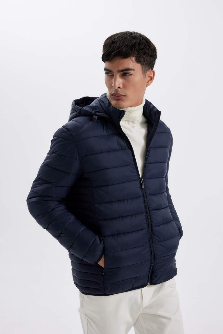 Su İtici Hafif Şişme Mont Slim Fit Dar Kesim Kapüşonlu Fermuarlı Cepli Mevsimlik
