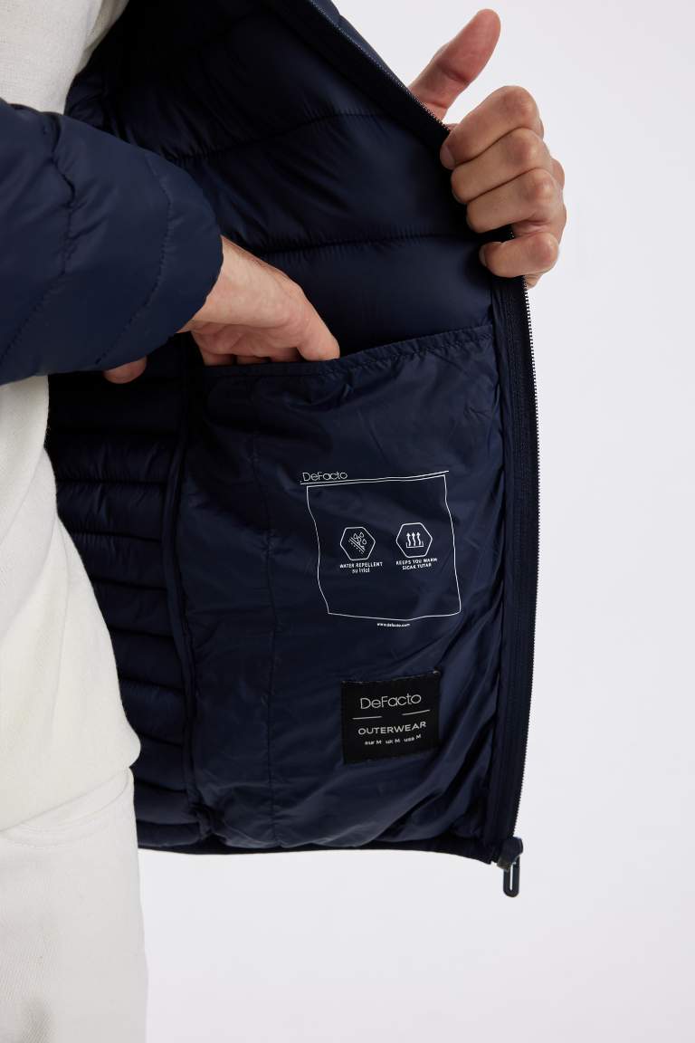 Su İtici Hafif Şişme Mont Slim Fit Dar Kesim Kapüşonlu Fermuarlı Cepli Mevsimlik