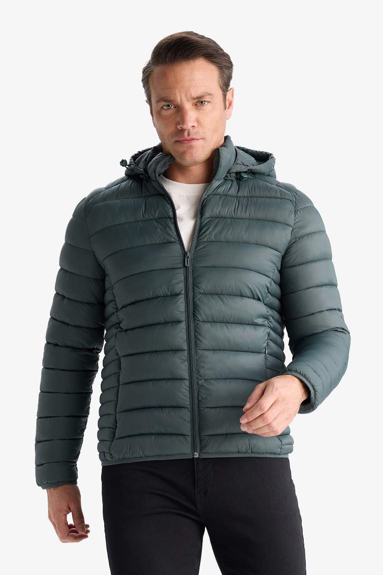 Su İtici Hafif Şişme Mont Slim Fit Dar Kesim Kapüşonlu Fermuarlı Cepli Mevsimlik