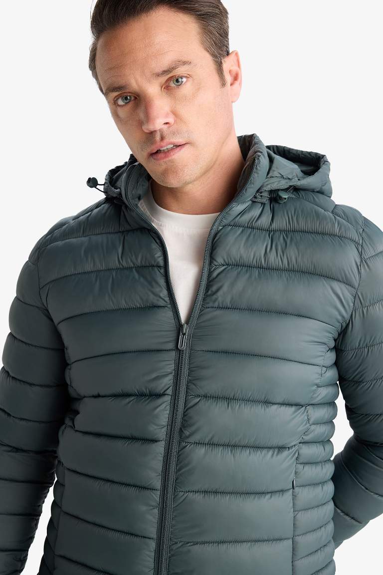 Su İtici Hafif Şişme Mont Slim Fit Dar Kesim Kapüşonlu Fermuarlı Cepli Mevsimlik