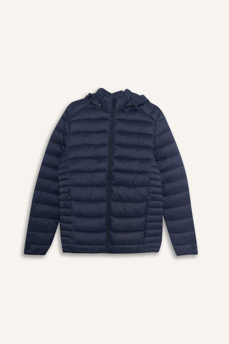 Su Geçirmez Slim Fit Dar Kesim Kapüşonlu Fermuarlı Şişme Mont