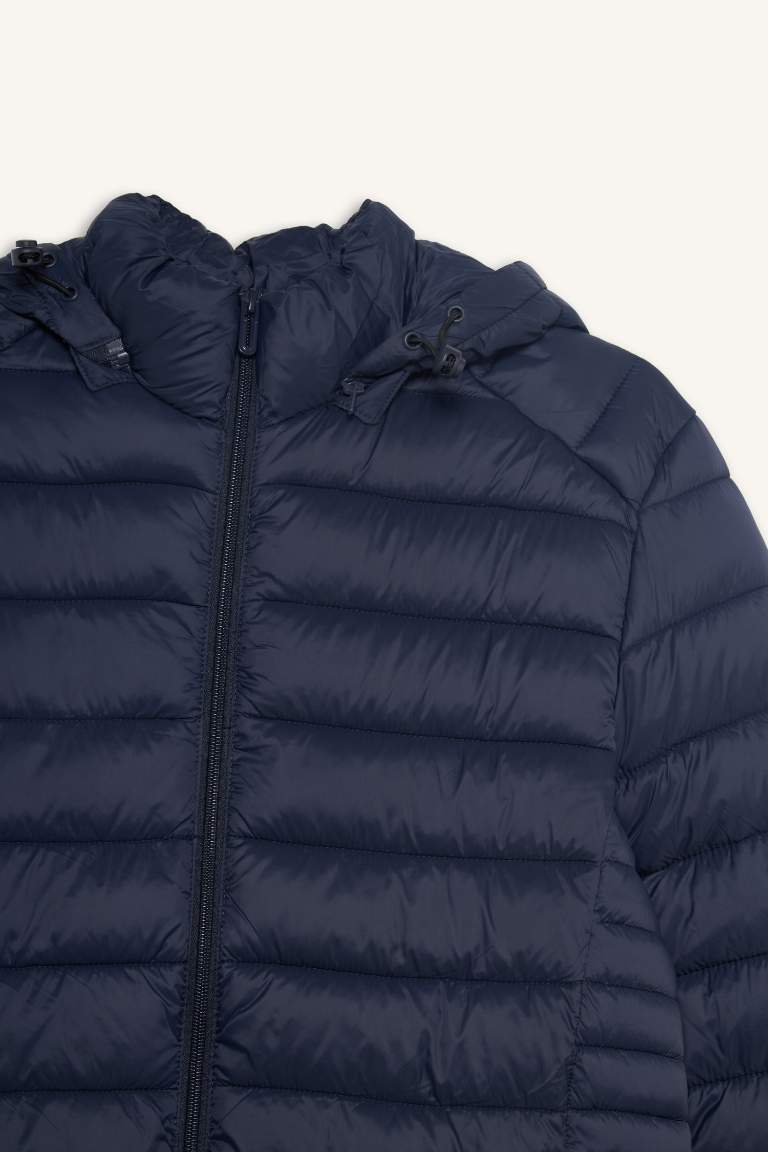 Su Geçirmez Slim Fit Dar Kesim Kapüşonlu Fermuarlı Şişme Mont