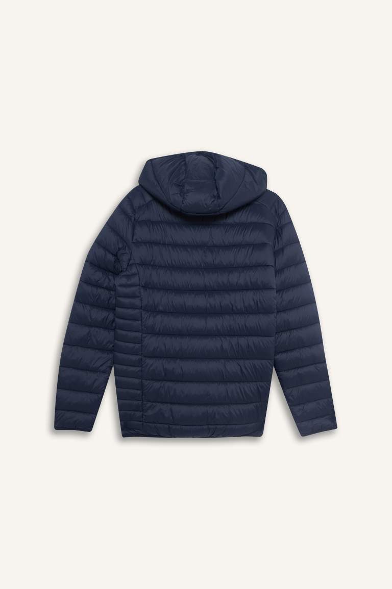 Su Geçirmez Slim Fit Dar Kesim Kapüşonlu Fermuarlı Şişme Mont