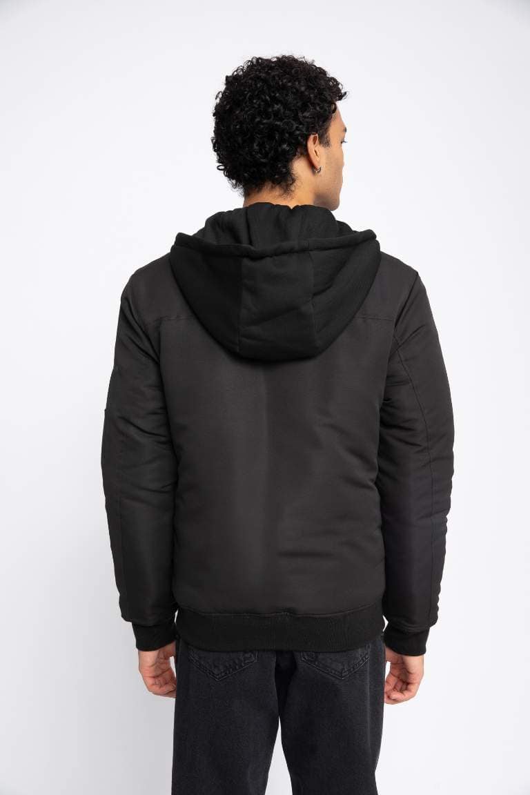 Black Man Slim Fit Hooded Bomber Jacket 2790234 Defacto 