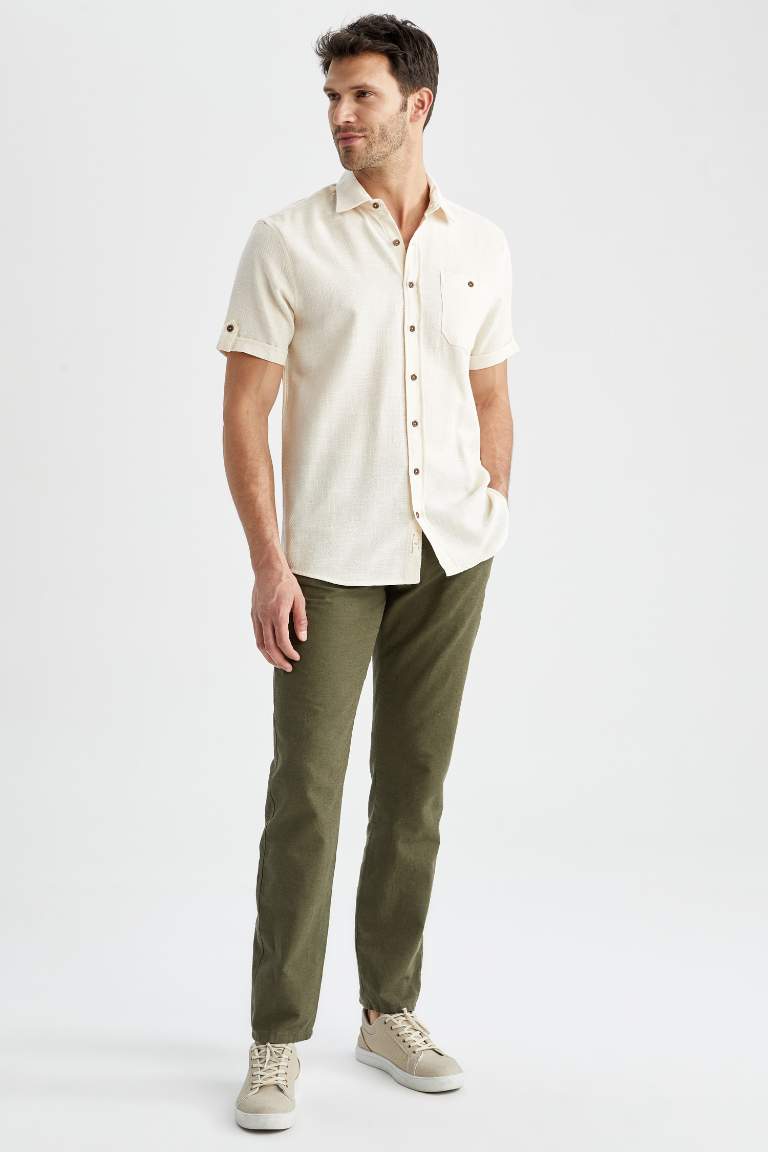 Regular Fit Keten Karışımlı Chino Pantolon