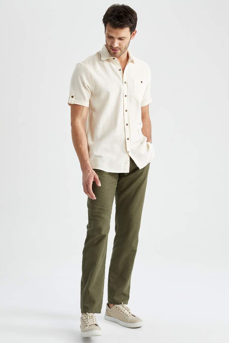 Regular Fit Keten Karışımlı Chino Pantolon
