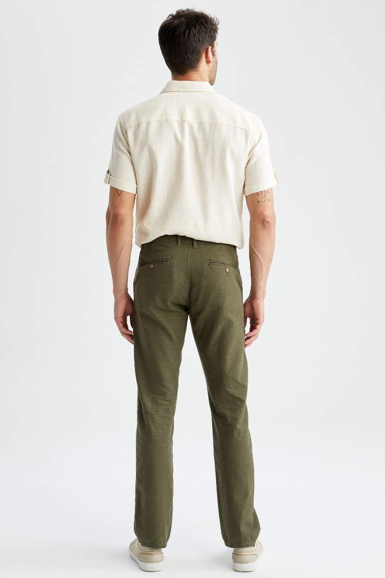 Regular Fit Keten Karışımlı Chino Pantolon