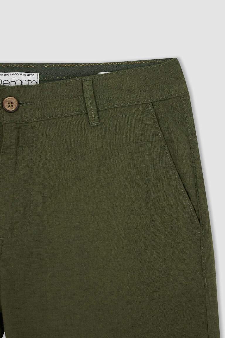 Regular Fit Keten Karışımlı Chino Pantolon