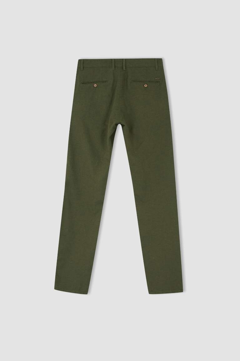 Regular Fit Keten Karışımlı Chino Pantolon