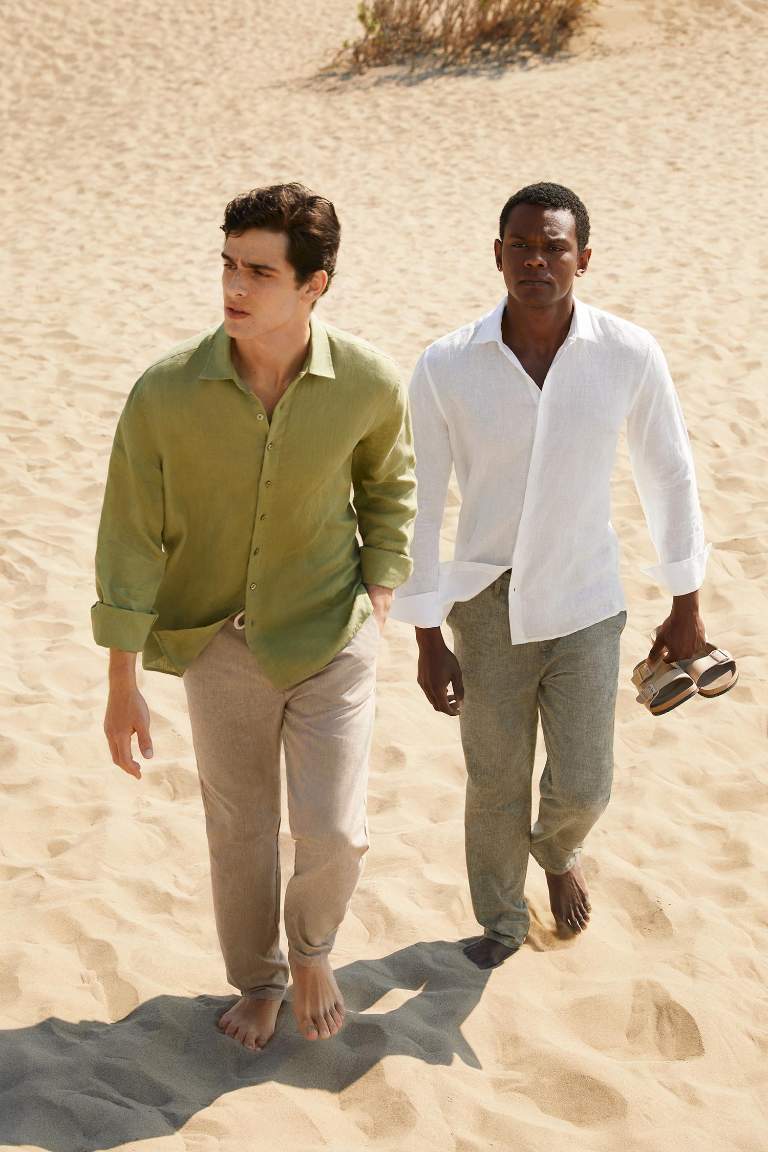 Relax Fit Tied Waist Linen Trousers