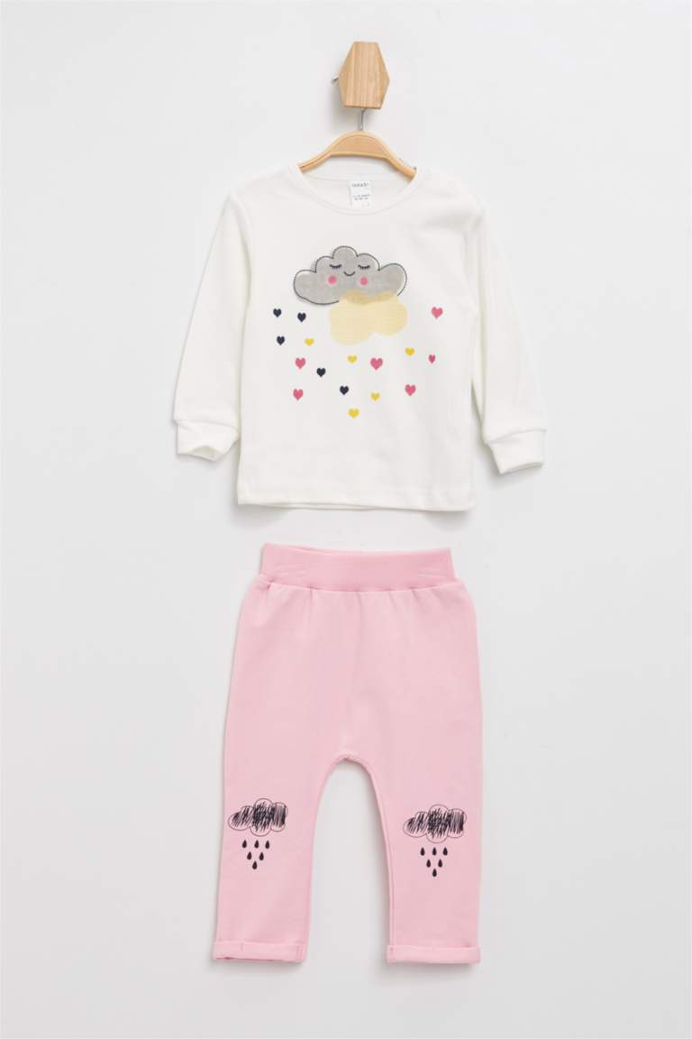 Pembe Kız Bebek Kız Bebek Baskılı Alt Üst Takım 1167855