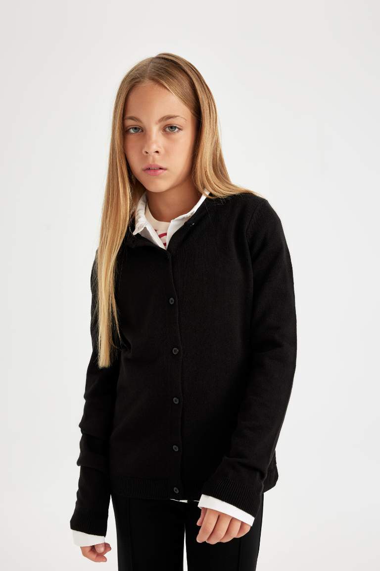 Girl Buttoned School Black Cardigan