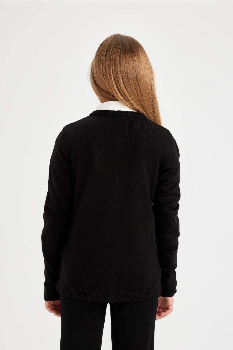 Girl Buttoned School Black Cardigan