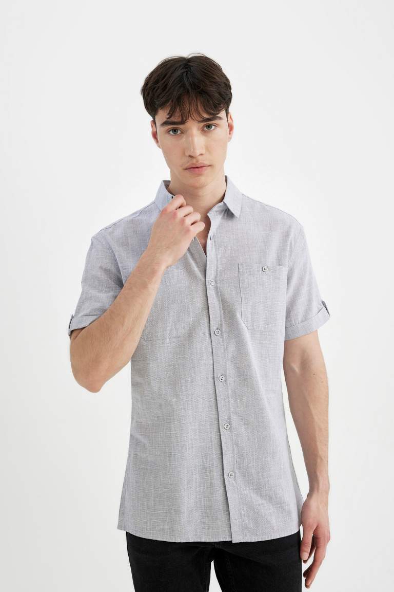 Chemise en Popeline Slim à Manches Courtes