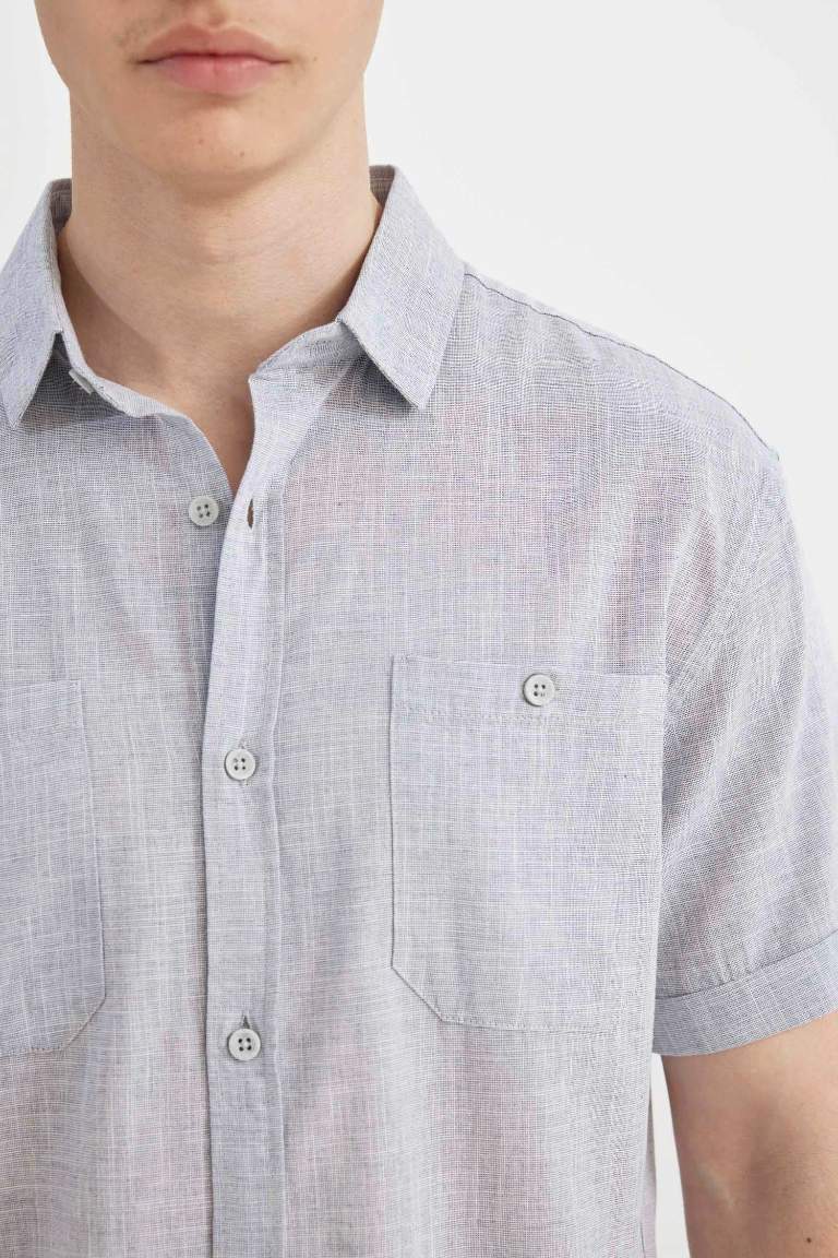 Chemise en Popeline Slim à Manches Courtes