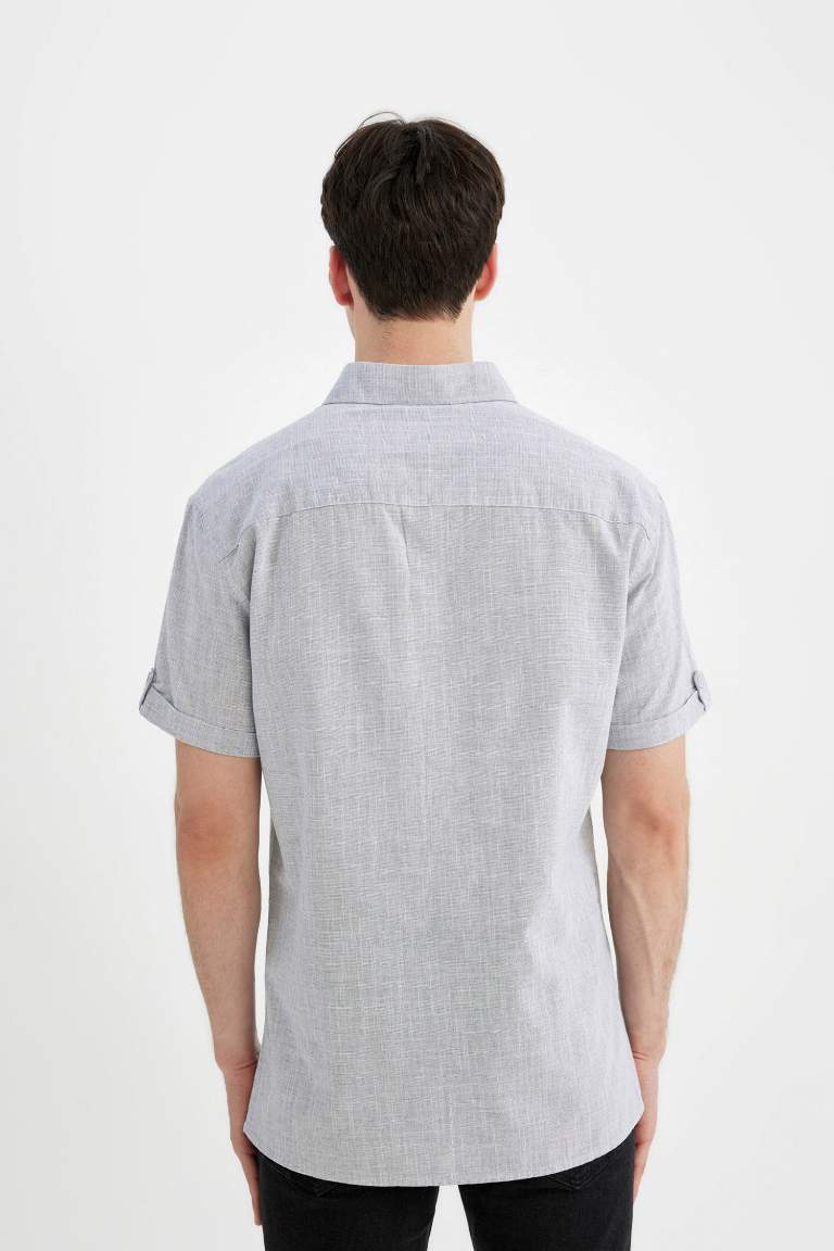 Chemise en Popeline Slim à Manches Courtes