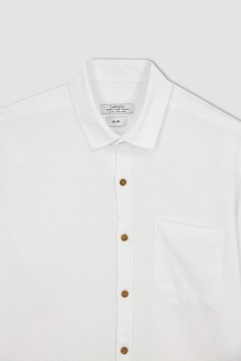 White MAN Slim Fit Textured Long Sleeve Shirt 2794538 | DeFacto