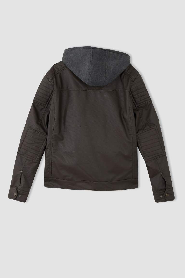 Slim Fit Kapüşonlu İçi Yumuşak Tüylü Suni Deri Mont