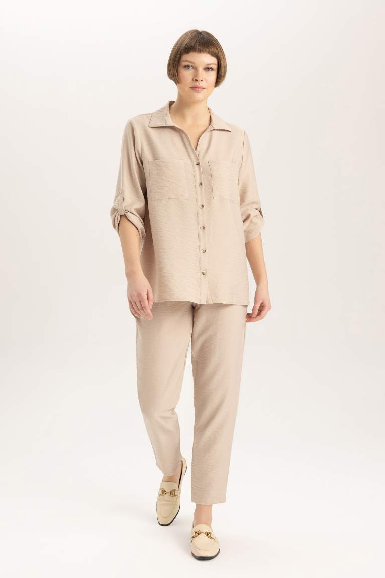 Jogger Straight Leg High Waist Linen Look Trousers