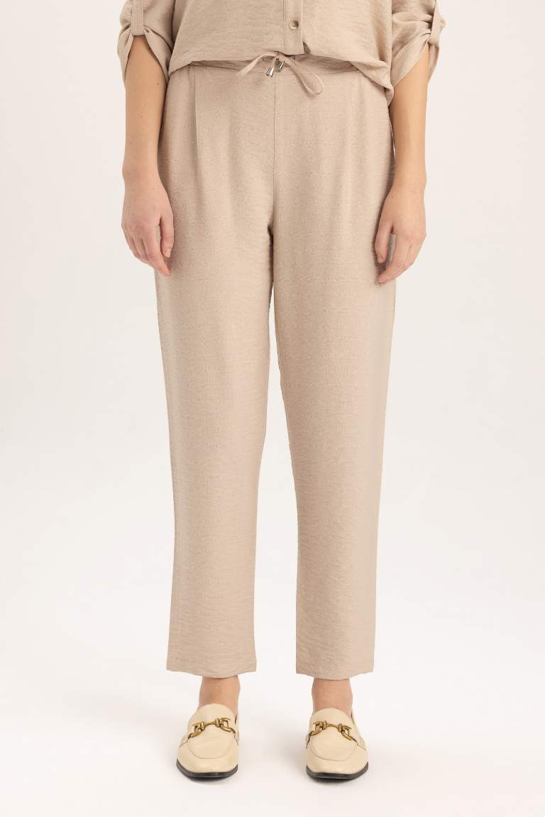 Jogger Straight Leg High Waist Linen Look Trousers