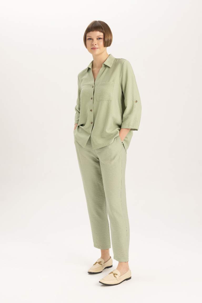 Jogger Straight Leg High Waist Linen Look Trousers