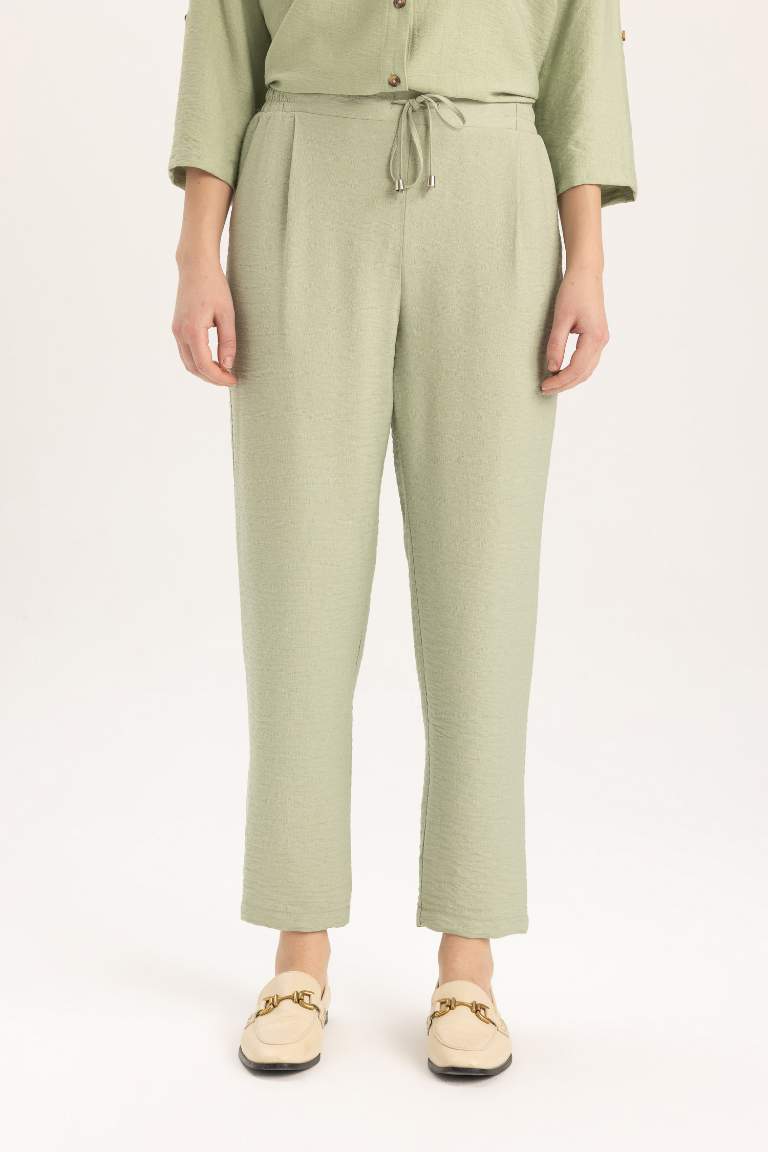 Jogger Straight Leg High Waist Linen Look Trousers