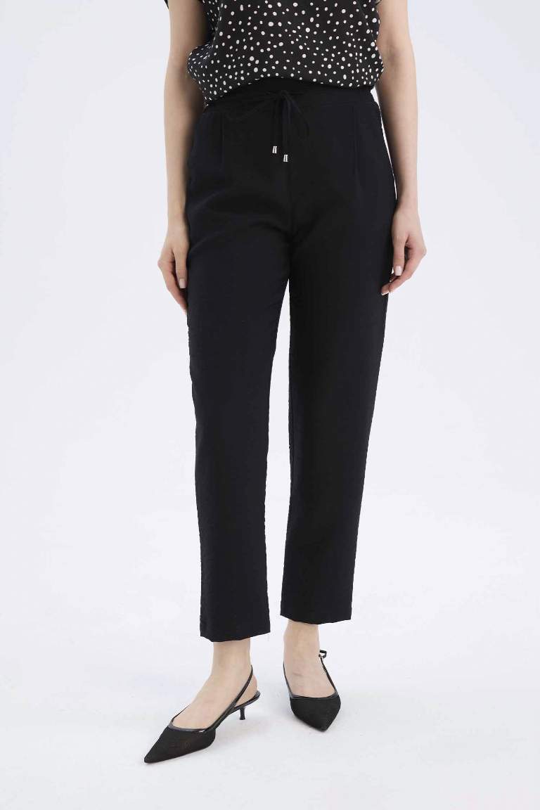 Linen Look Pocketed High Waist Straight Leg Joggers