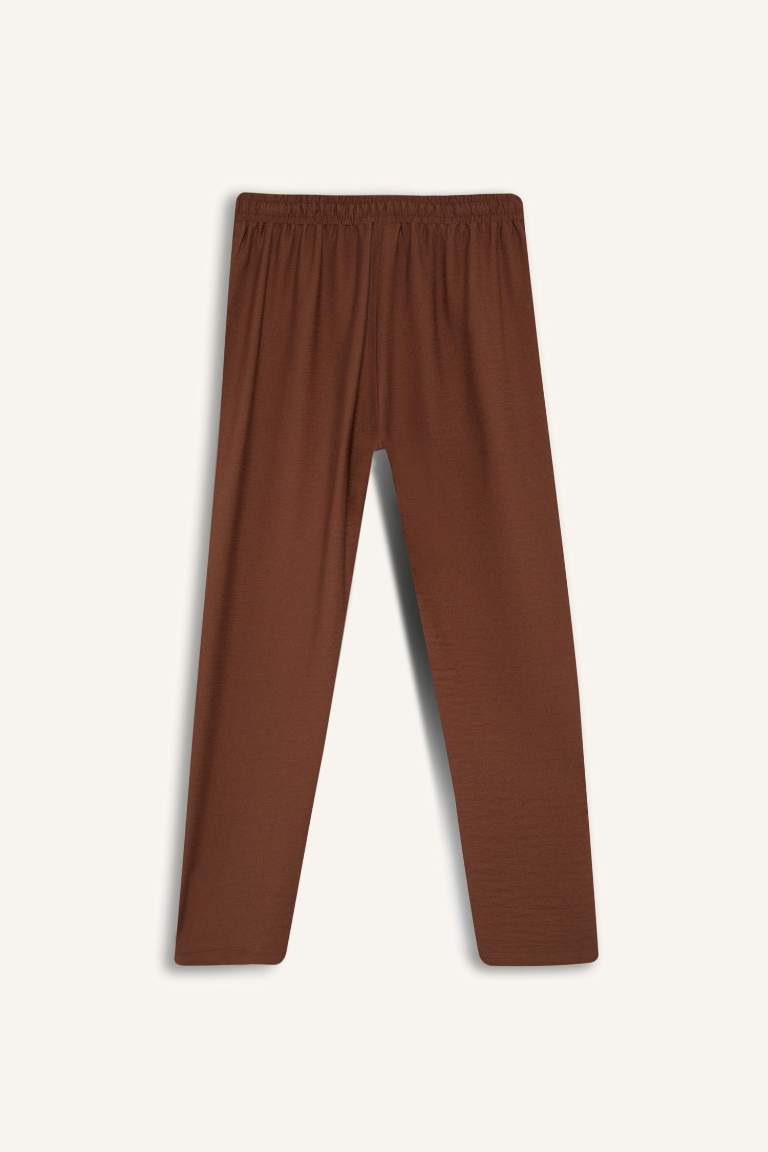 Linen Look Pocketed High Waist Straight Leg Jogger Trousers