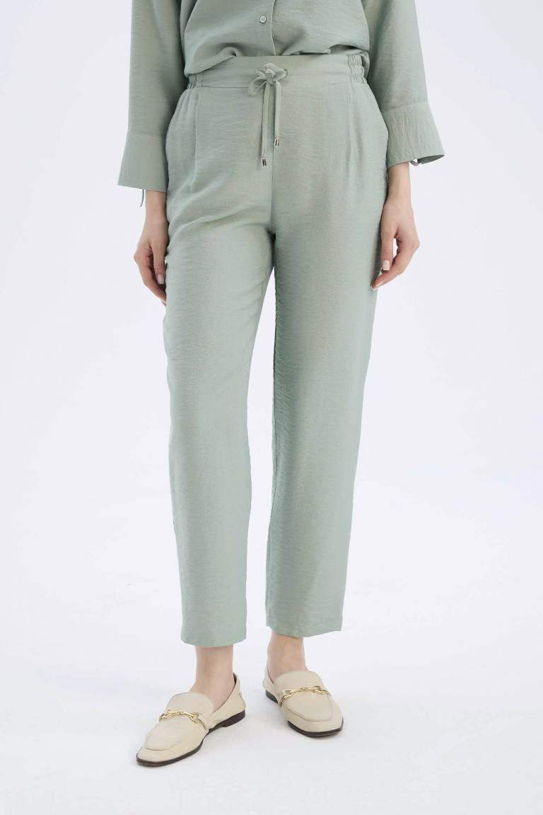 Linen Look Pocketed High Waist Straight Leg Joggers